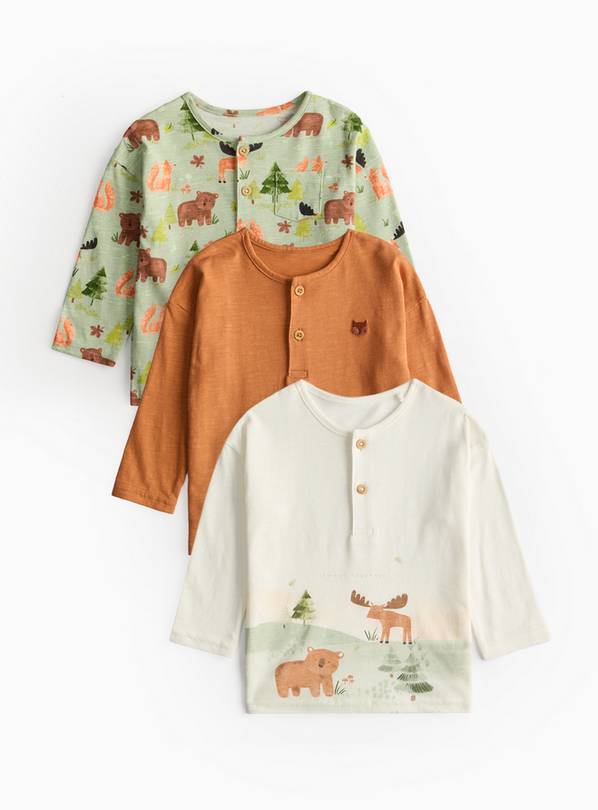 Woodland Animals Print Long Sleeve Tops 3 Pack  Up to 3 mths